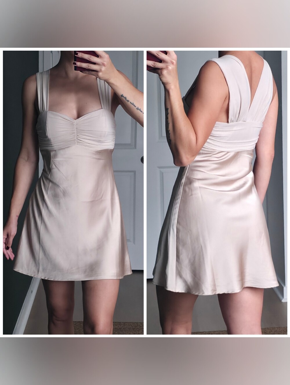 Le Lis Ivory/Champagne Satin Mini Dress, Small, Sweetheart Neckline, Slip Mini